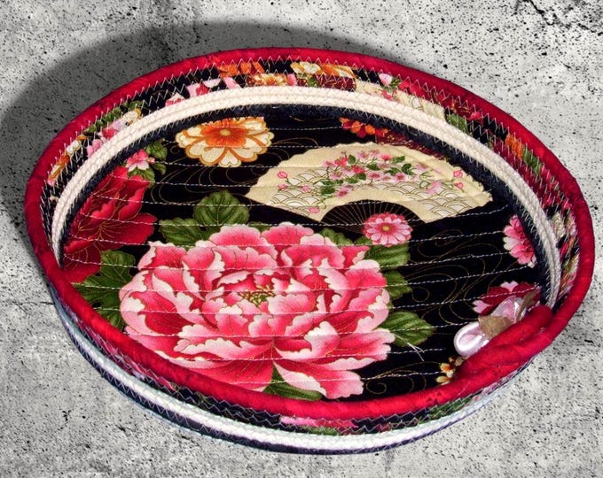 Asian Fabric Wrapped Bowl-Peony Fan Rope Bowl