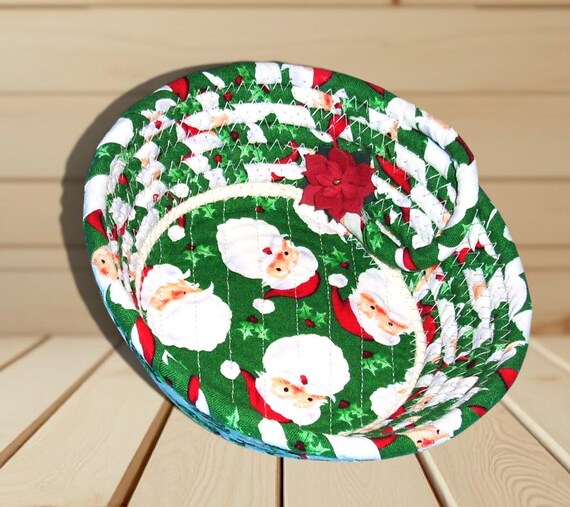 Santa Fabric Rope Bowl-Small Holiday Cloth Basket