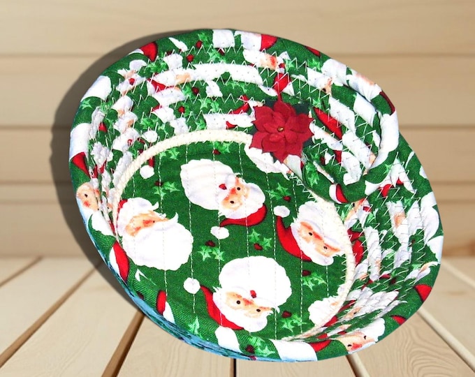 Santa Fabric Rope Bowl-Small Holiday Cloth Basket