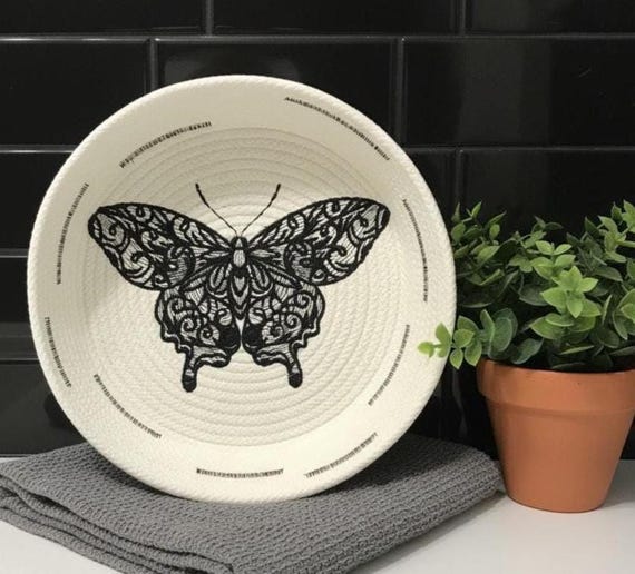 Lacey Butterfly Rope Bowl-Embroidered Modern Cord Basket