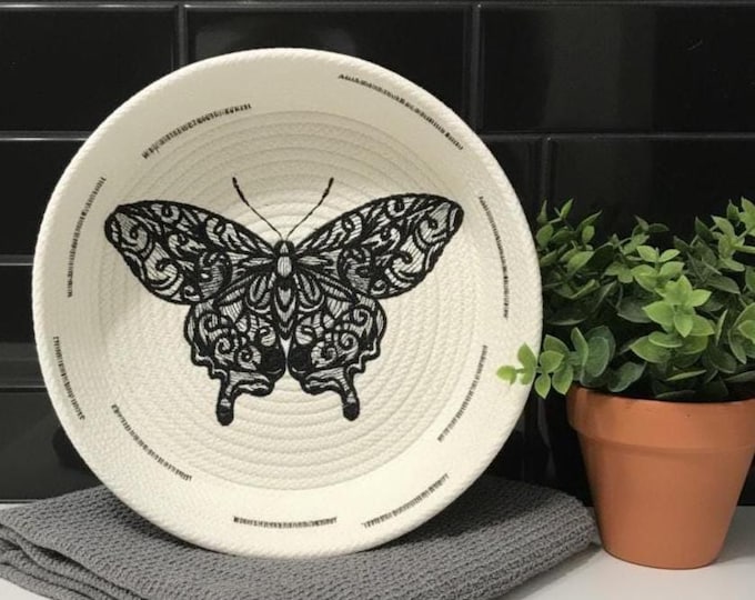 Lacey Butterfly Rope Bowl-Embroidered Modern Cord Basket