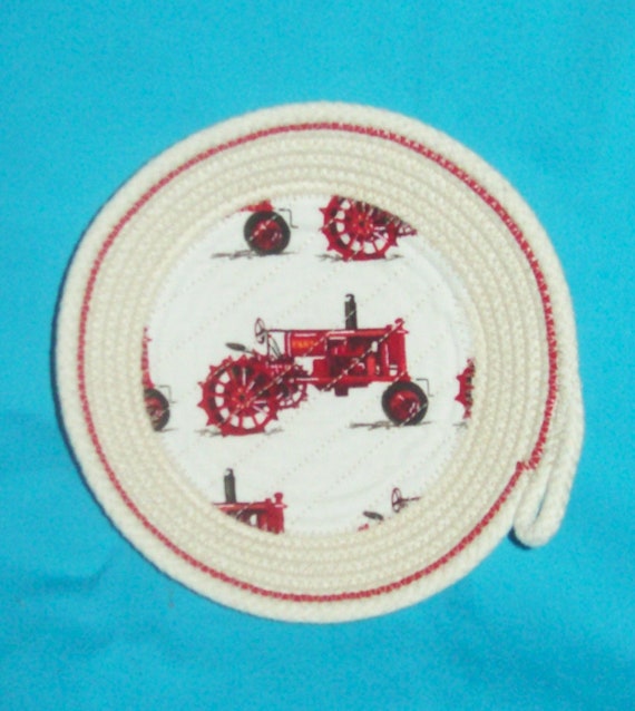 Handmade Tractor Fabric Rope Bowl: Farmhouse Trinket Dish