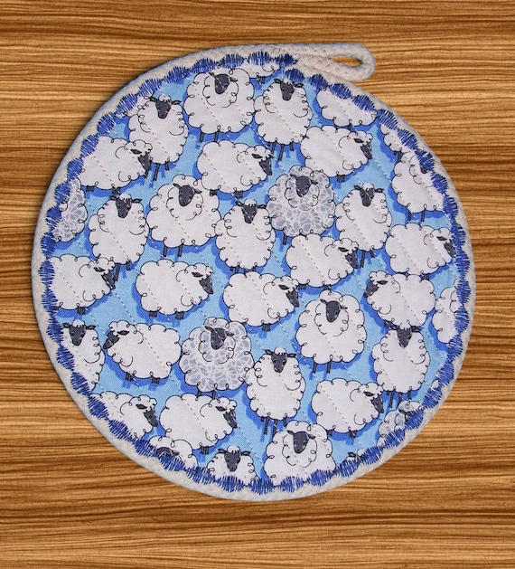 Sheep Fabric Coaster: Handmade Reversible Hot Pad, Country Farmhouse Decor