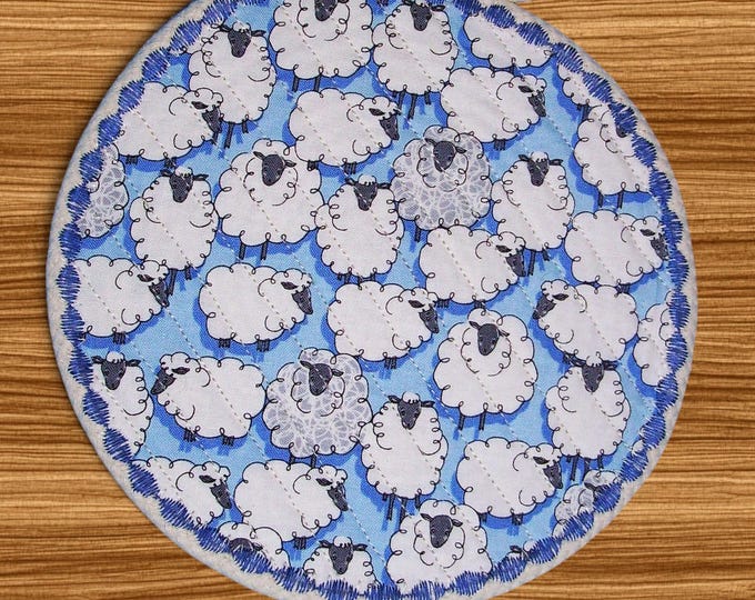 Sheep Fabric Coaster: Handmade Reversible Hot Pad, Country Farmhouse Decor