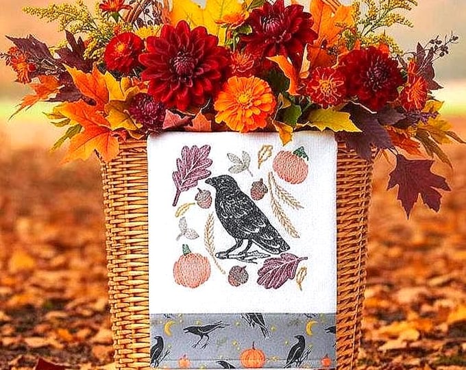 Personalized Crow Hand Towel-Embroidered Terry Dish Towel