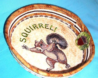 Cuenco de cuerda con bordado de ardilla - Cesta envuelta en tela - Decoración de cocina