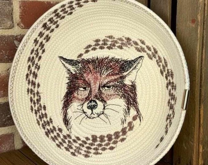 Fox Embroidered Rope Bowl-Animal Rope Basket