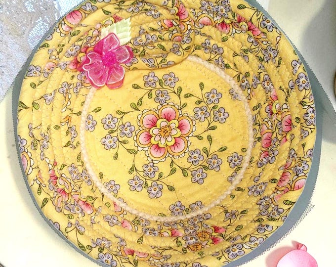 Handmade Floral Rope Bowl: Yellow Fabric Coiled Basket
