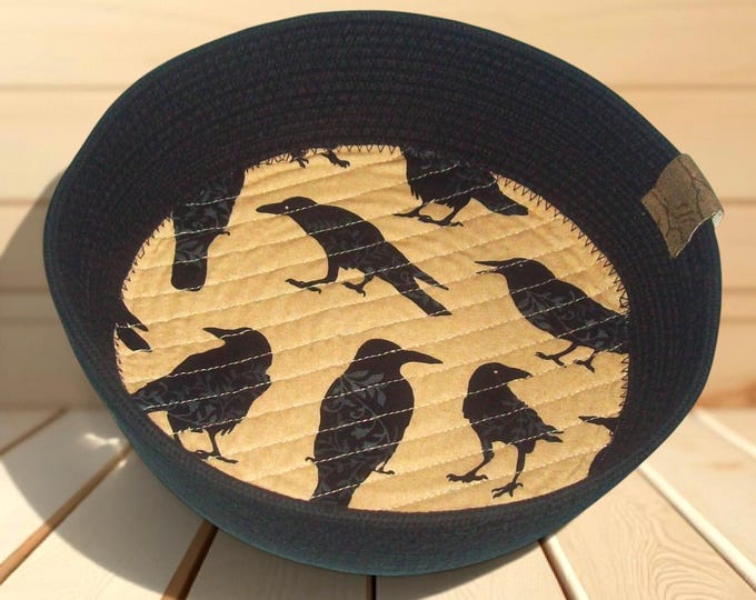 Raven Rope Bowl: Gothic Crow Coiled Cord Basket, Handmade in Montana