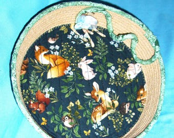 Cuenco de cuerda con animales del bosque - Cesta envuelta en tela