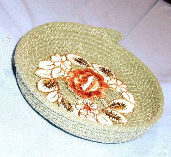 Handmade Dainty Rope Bowl-Floral Doily Fabric Basket