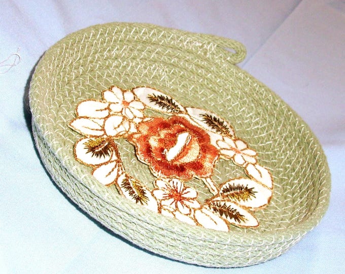 Handmade Dainty Rope Bowl-Floral Doily Fabric Basket