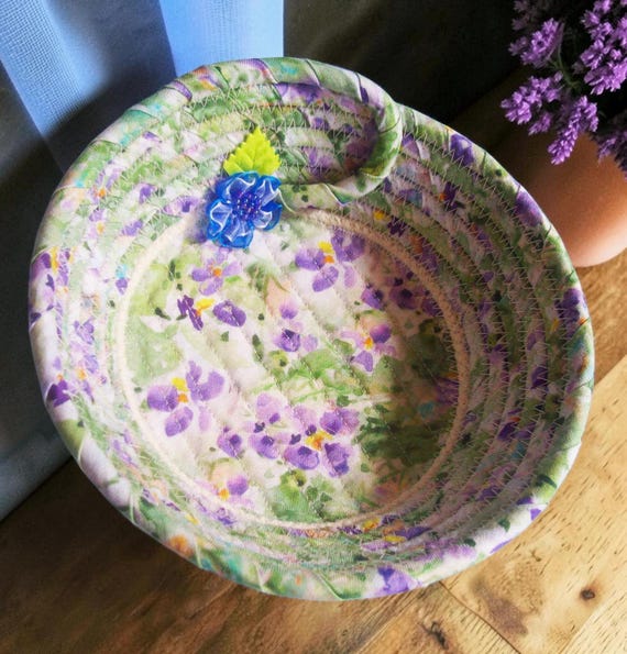 Handmade Violet Fabric Bowl: Trinket Rope Basket, Ring Keeper