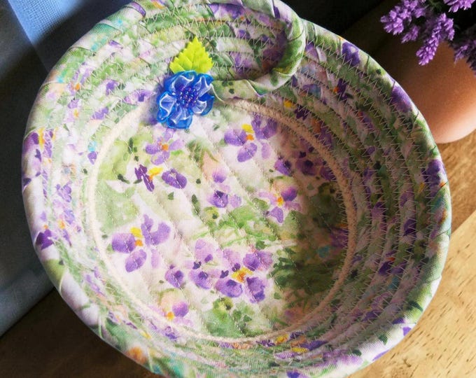 Handmade Violet Fabric Bowl: Trinket Rope Basket, Ring Keeper