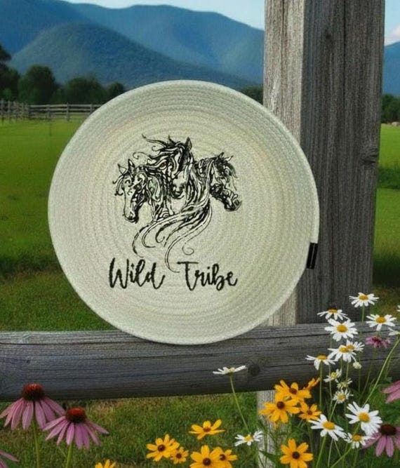 Black Horses Rope Bowl-Embroidered Horse Cord Basket