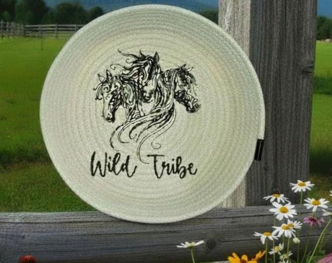 Black Horses Rope Bowl-Embroidered Horse Cord Basket