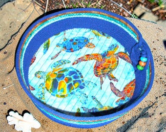 Sea Turtles Rope Bowl-Fabric Wrapped Rope Basket