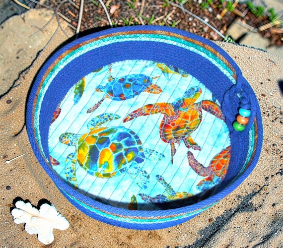 Sea Turtles Rope Bowl-Fabric Wrapped Rope Basket