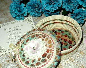 Cesta de recuerdo de boda con cuenco de cuerda con tapa, hecha a mano