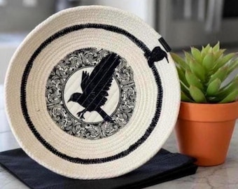 Handmade Crow Rope Bowl-Fabric Wrapped Rope Basket