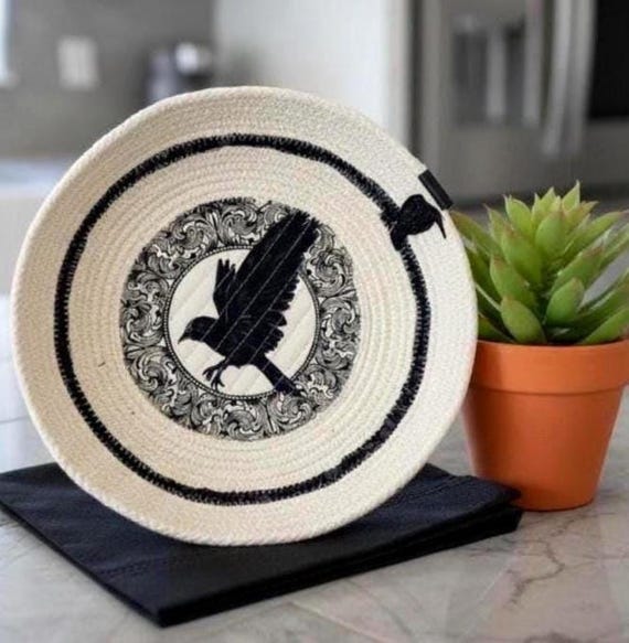 Handmade Crow Rope Bowl-Fabric Wrapped Rope Basket
