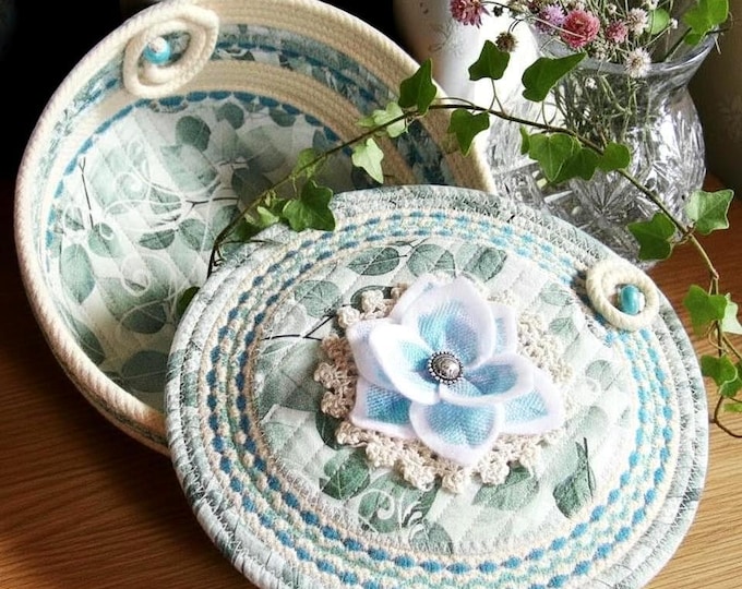 Handmade Coiled Rope Bowl:lidded keepsake box