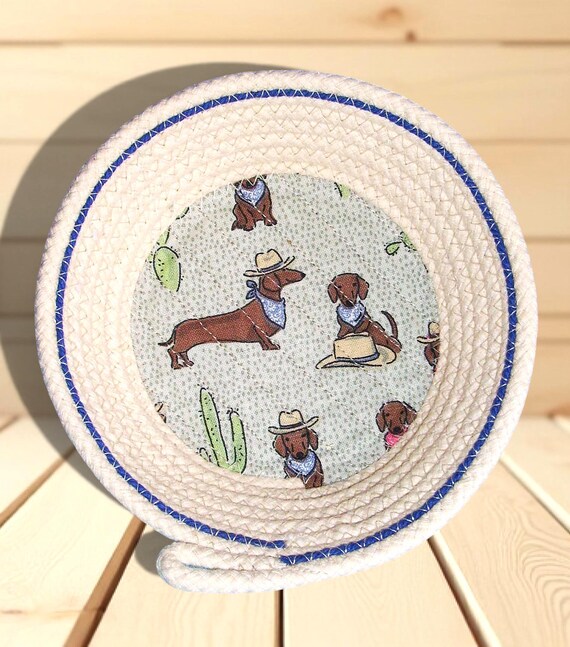 Dachshund Rope Trinket Bowl: Handmade Cotton Basket From Clothesline
