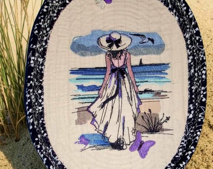 Embroidered Ocean Themed Bowl-Fabric Wrapped Sea Basket