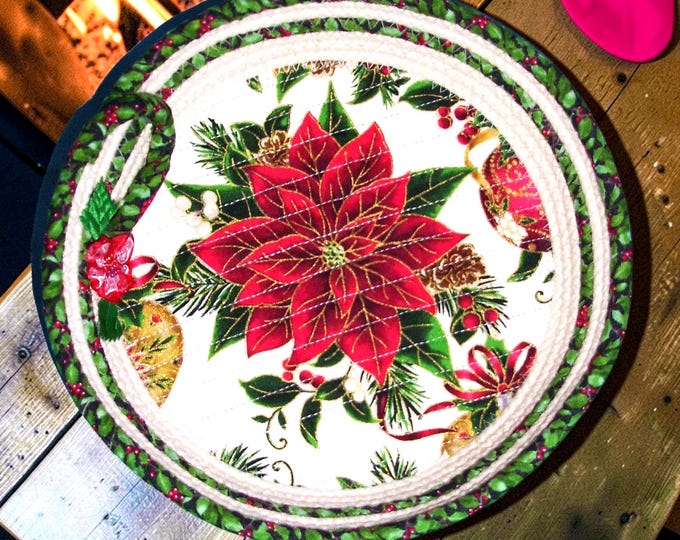 Poinsettia Fabric Bowl: Handmade Holiday Rope Basket