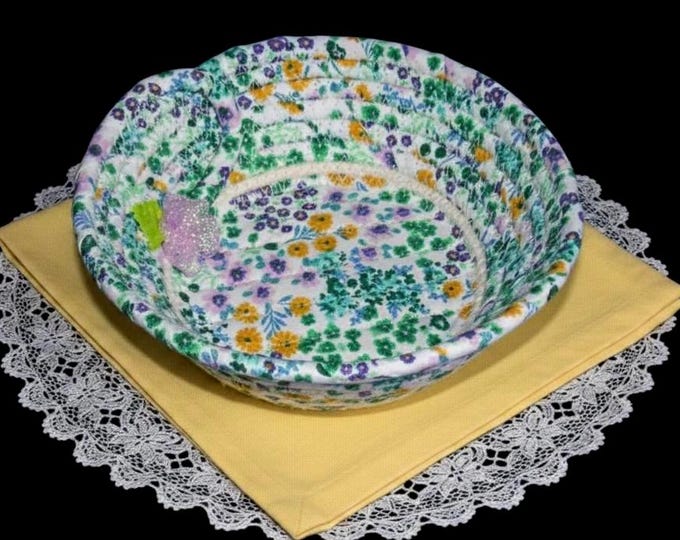 Fabric Wrapped Rope Bowl-Floral Trinket Dish