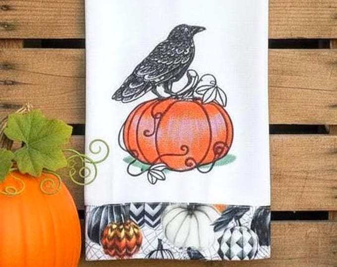 Gothic Crow Dish Towel-Embroidered Crow Hand Towel