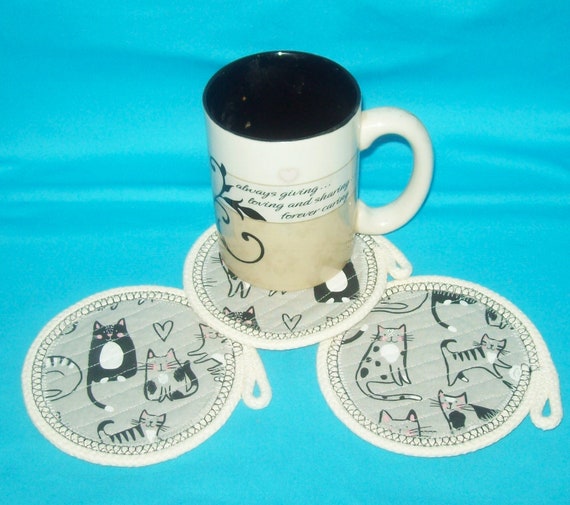 Large Rope Cat Coaster: Handmade Cotton Mug Rug, Candle Mat