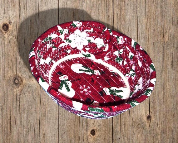 Snowman Rope Bowl-Small Wintery Fabric Basket