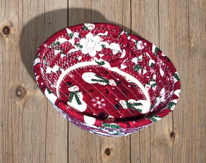 Snowman Rope Bowl-Small Wintery Fabric Basket