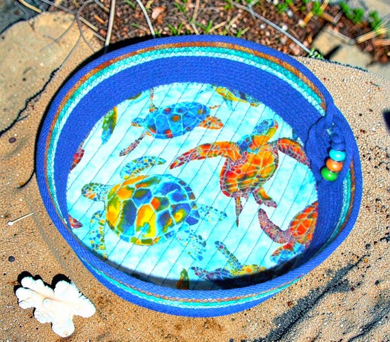 Sea Turtles Rope Bowl-Fabric Wrapped Rope Basket