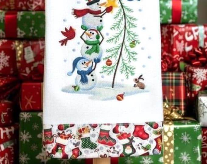 Snowmen Embroidered Dish Towel-Holiday Terry Kitchen Towel