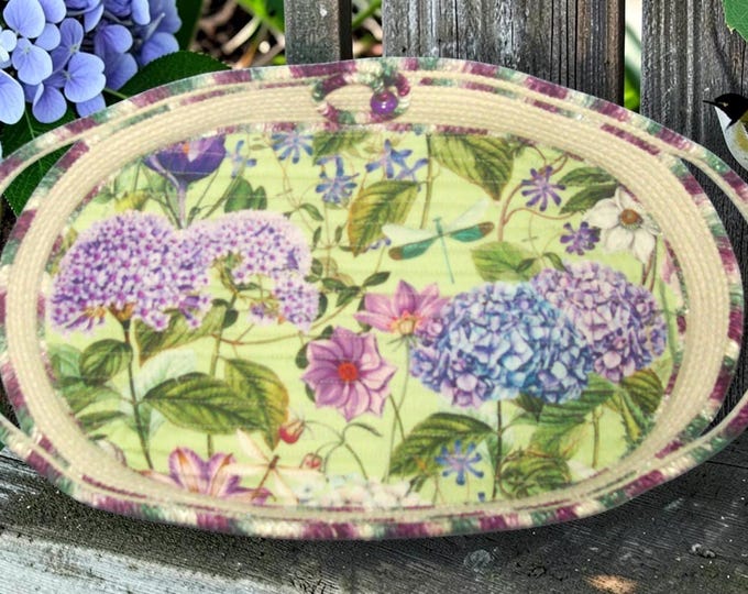 Handmade Hydrangea Rope Bowl-Floral Oval Centerpiece Basket