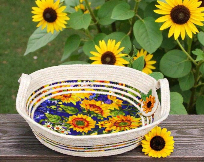 Sunflower Rope Bowl-Clothesline Basket with Handles