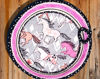 Indian Ponies Rope Bowl-Horse Fabric Wrap Basket-Western Decor