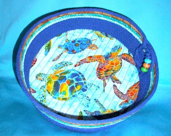 Cuenco de cuerda con forma de tortuga marina - Cesta de cuerda envuelta en tela