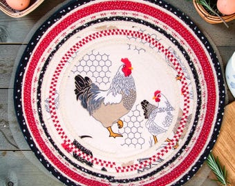Rooster Hen Rope Bowl-Chickens Decorative Fabric Basket