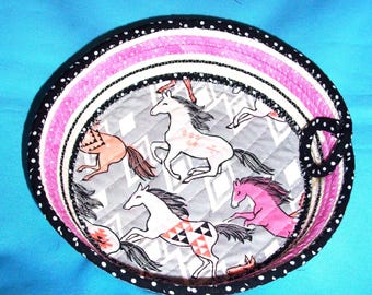 Cuenco de cuerda con ponis indios, cesta de tela con forma de caballo, decoración del oeste