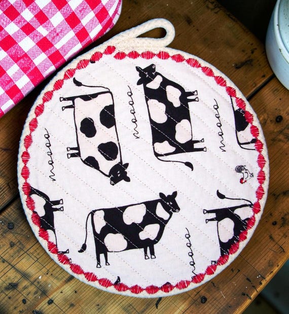Cow Fabric Mug Rug: Holstein Rope Trivet, Country Candle Mat