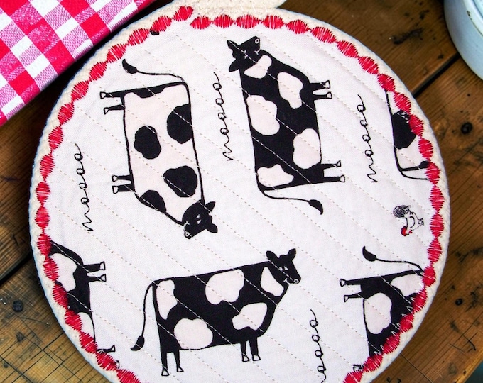 Cow Fabric Mug Rug: Holstein Rope Trivet, Country Candle Mat