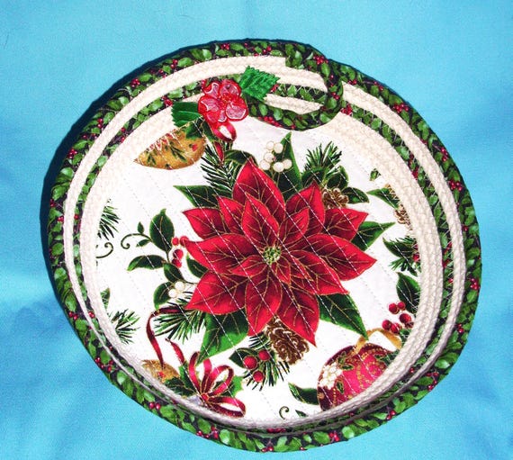 Poinsettia Fabric Bowl: Handmade Holiday Rope Basket