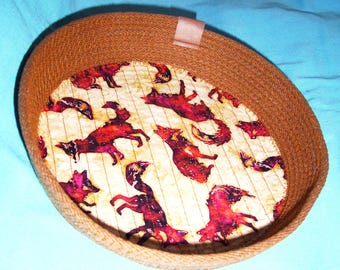 Cuenco de cuerda envuelto en tela de zorro - Cesta de cuerda hecha a mano