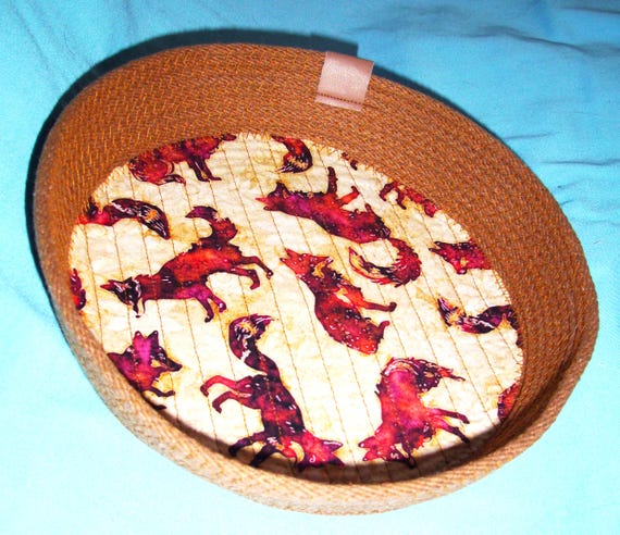 Fox Fabric Wrapped Rope Bowl-Handmade Rope Basket