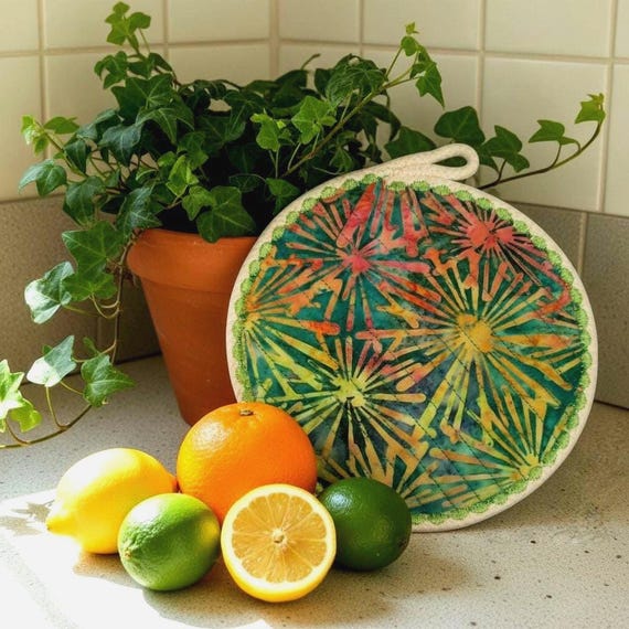 Batik Fabric Rope Trivet: Heat Resistant Hot Pad, Kitchen Coaster