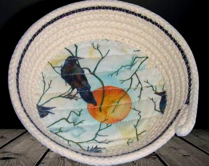 Gothic Crow Rope Bow-Mini Fabric Quilted Basket
