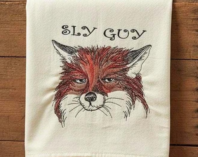 Embroidered Fox Dish Towel-Flour Sack Kitchen Towel